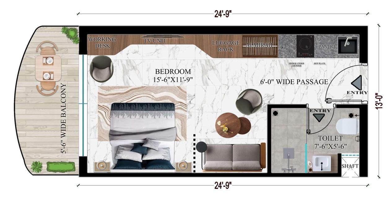 Studio apartment unit floor plan A