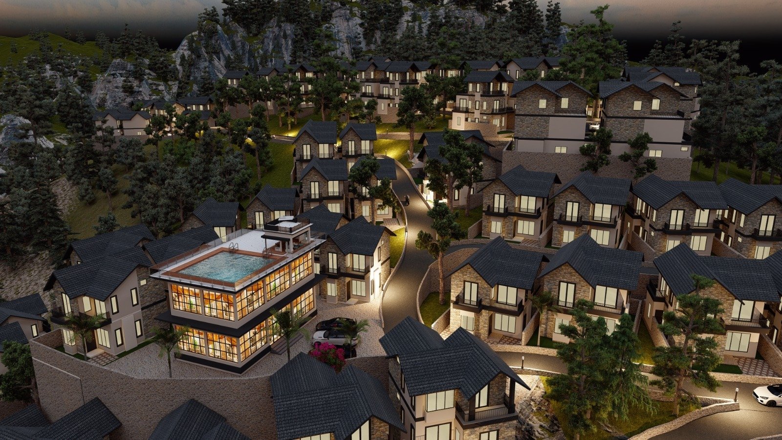 Willow Estates township at night